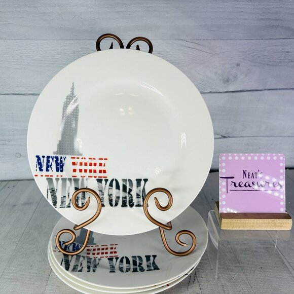 Creative Tops NEW YORK  Iconic Skyline Porcelain 10.5" White Dinner Plates Set 4 - Picture 1 of 16